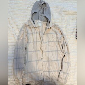 Hollister Beige and Gray Hooded Shirt